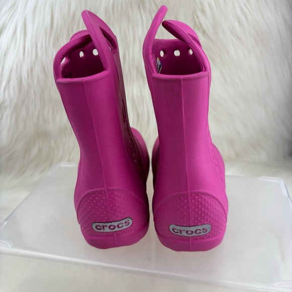 CROCS Vibrant Pink Kids Rain Boots Size C10 - Picture 3 of 9